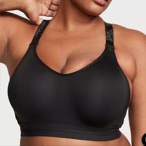 Victoria's Secret Incredible Plunge High Impact Sports Bra Black Bling Strap